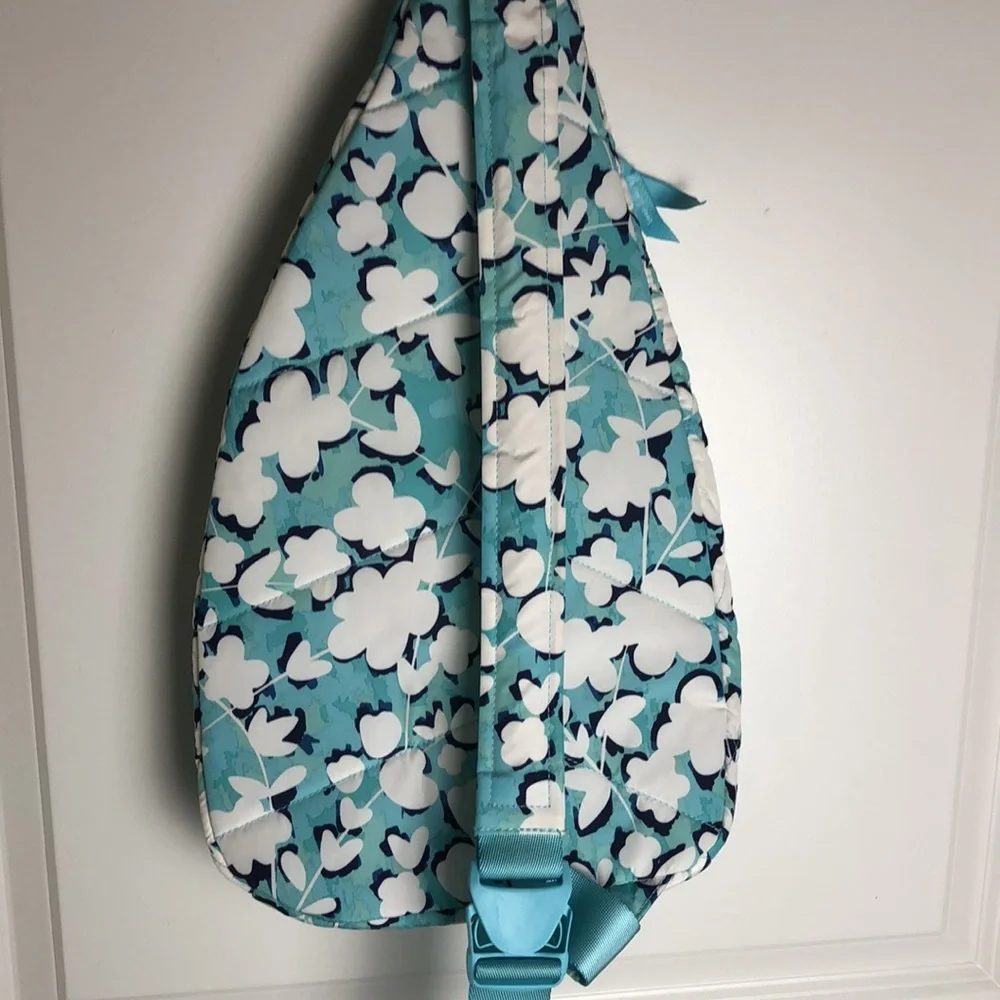 Vera Bradley Blue Floral Print Sling Backpack Crossbody Quilted Travel Bag